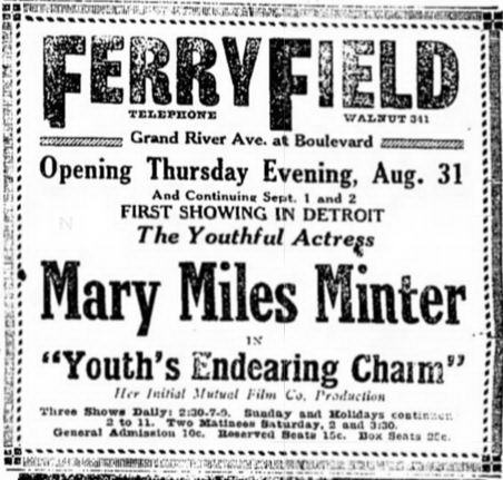 Ferry Field Theatre - 1916-08-27 Ad